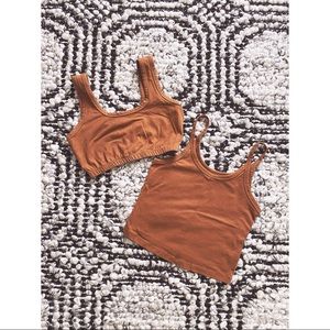 Arq Crop Tank & Full Coverage Bra in Toffee